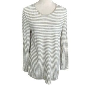 Burberry Brit Stripes Top Women M Embroidered Logo Neutral Classic Effortless